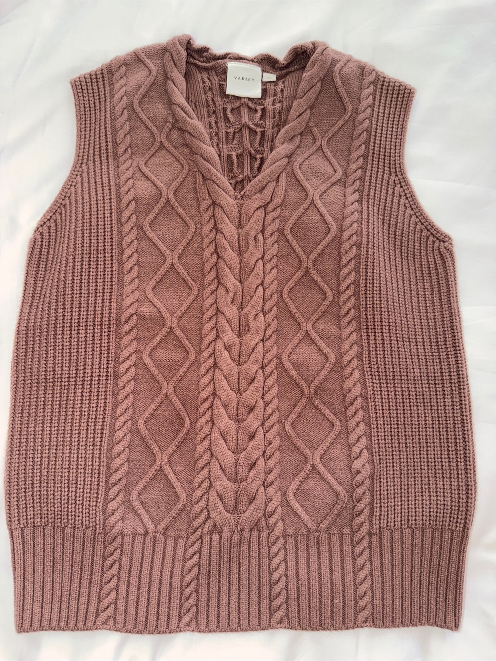 1108108 Varley Cable Knit Sweater Vest Mauve SZ Medium